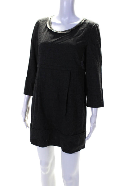 Vera Wang Womens Scoop Neck Long Sleeve Lined Mini Shift Dress Black Size 8