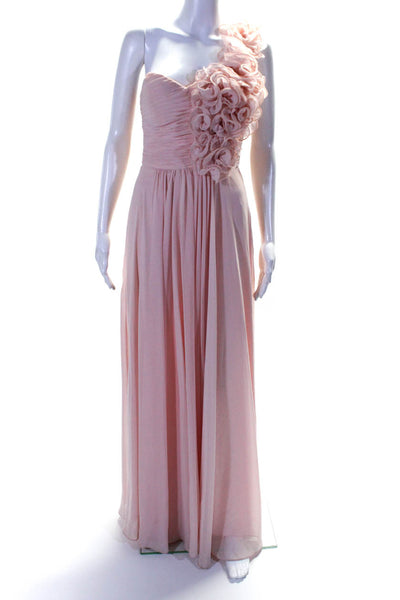Alex & Sophia Womens Chiffon Pleated Sweetheart Neck One Shoulder Gown Pink 3-4