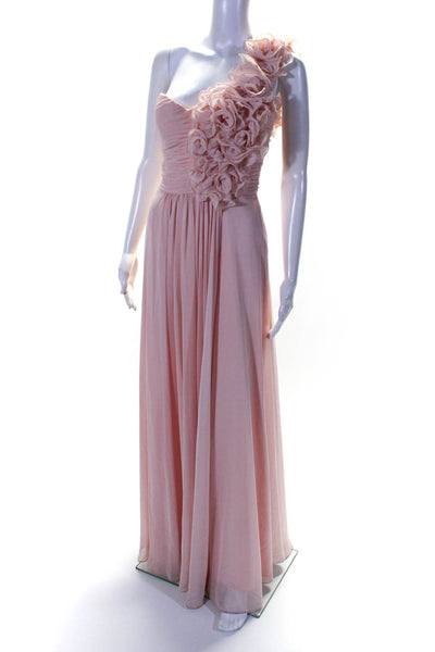 Alex & Sophia Womens Chiffon Pleated Sweetheart Neck One Shoulder Gown Pink 3-4