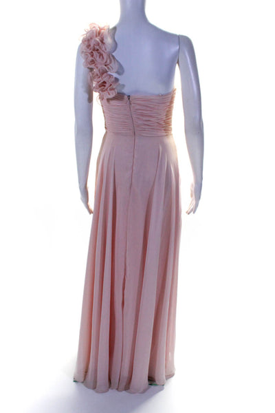 Alex & Sophia Womens Chiffon Pleated Sweetheart Neck One Shoulder Gown Pink 3-4