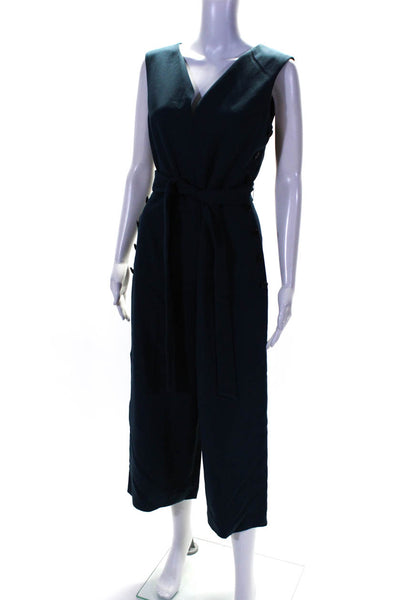 Club Monaco Womens V-Neck Sleeveless Straight Leg One Piece Jumpsuit Blue Size 4