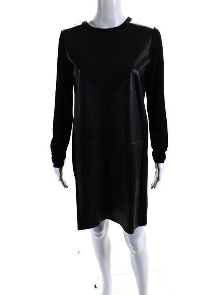Vince Womens Black Wool Leather Front Crew Neck Long Sleeve A-Line Dress Size M