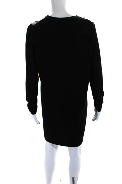 Vince Womens Black Wool Leather Front Crew Neck Long Sleeve A-Line Dress Size M