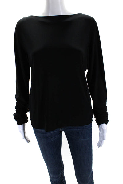 Designer Womens Solid Black Cut Out Cowl Neck Long Sleeve Blouse Top Size L