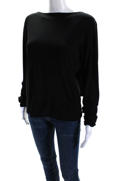Designer Womens Solid Black Cut Out Cowl Neck Long Sleeve Blouse Top Size L