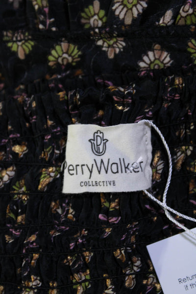 Perry Walker Womens Silk Floral Print Tiered Unlined Mid-Calf Skirt Black Size M