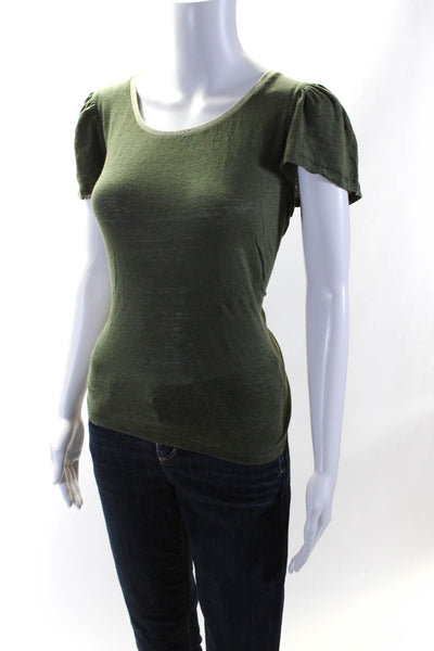 WYSE London Womens Linen Short Sleeves Tee Shirt Green Gold Size 5