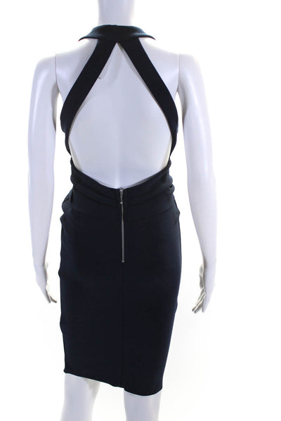 Bec & Bridge Womens Strappy V-Neck Sleeveless Zip Up Halter Dress Navy Size 2