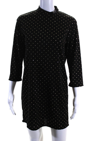 Marc Jacobs Womens Metallic Spotted High Neck Long Sleeve Dress Black Size 0