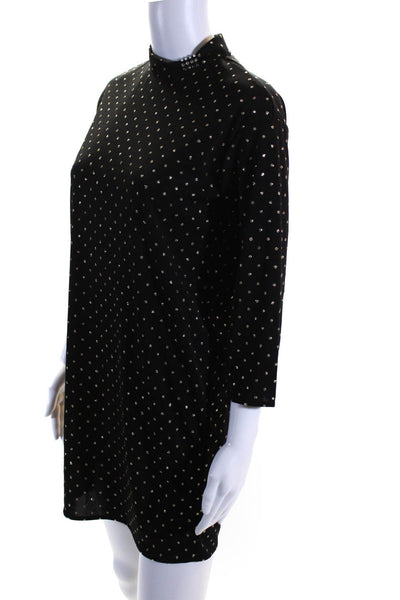 Marc Jacobs Womens Metallic Spotted High Neck Long Sleeve Dress Black Size 0