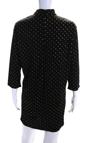 Marc Jacobs Womens Metallic Spotted High Neck Long Sleeve Dress Black Size 0