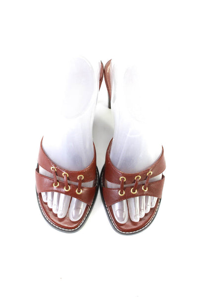 Ann Marino Womens Grommet Studded Woven Open Toe Block Heels Mules Red Size 6.5