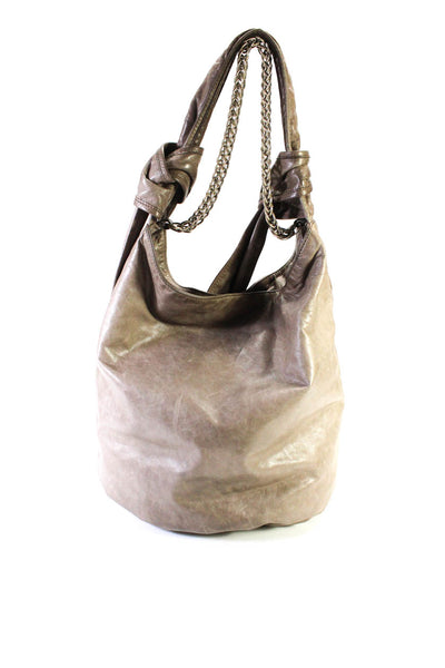 Givenchy Womens Leather Magnetic Lock Chained Tied Strap Knot Hobo Handbag Beige