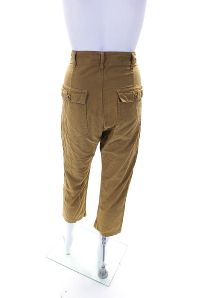 The Great Womens Cotton Buttoned Zipped Tapered Leg Pants Brown Size EUR25