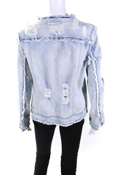 Generation Love Womens Button Front Fringe Trim Jean Jacket Blue Size Large