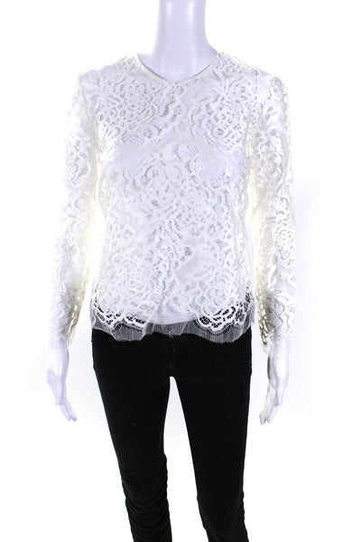 Michelle Mason Womens Long Sleeve Crew Neck Lace Top White Size 4