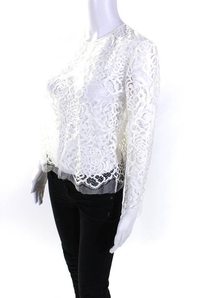 Michelle Mason Womens Long Sleeve Crew Neck Lace Top White Size 4