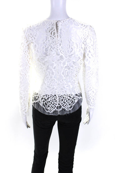 Michelle Mason Womens Long Sleeve Crew Neck Lace Top White Size 4