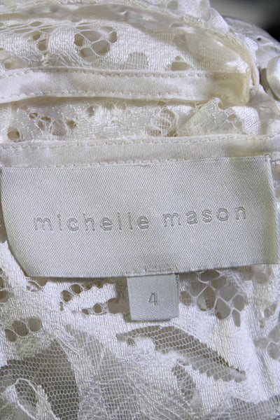 Michelle Mason Womens Long Sleeve Crew Neck Lace Top White Size 4