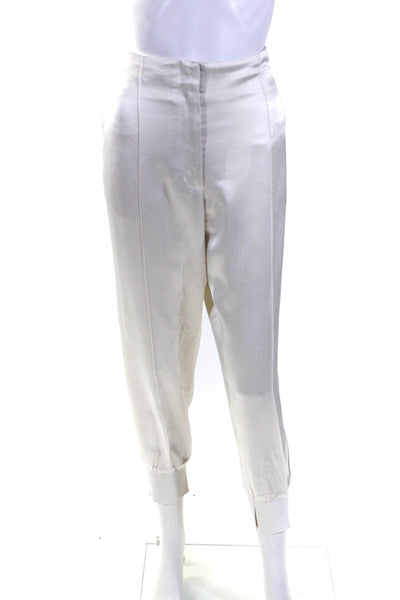 3.1 Phillip Lim Womens Zipper Fly High Rise Satin Pleated Jogger Pants White 8