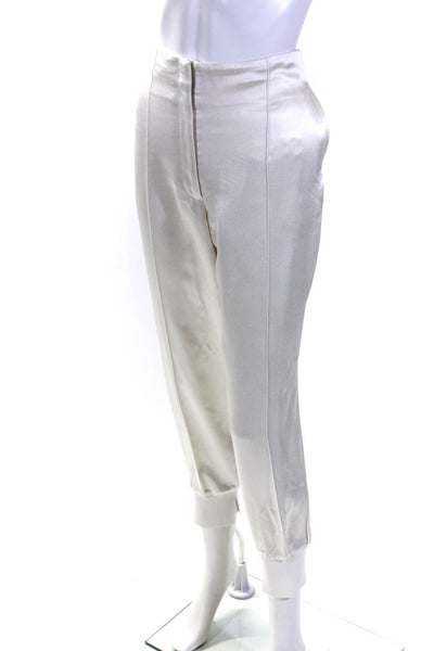 3.1 Phillip Lim Womens Zipper Fly High Rise Satin Pleated Jogger Pants White 8