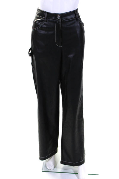 Staud Womens Zipper Fly High Rise Wide Leg Faux Leather Pants Black Size 6