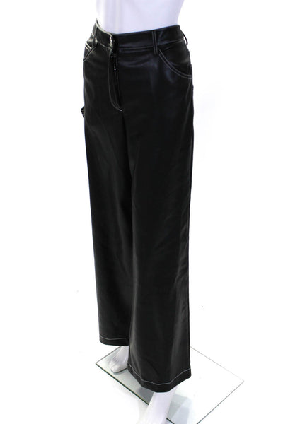 Staud Womens Zipper Fly High Rise Wide Leg Faux Leather Pants Black Size 6