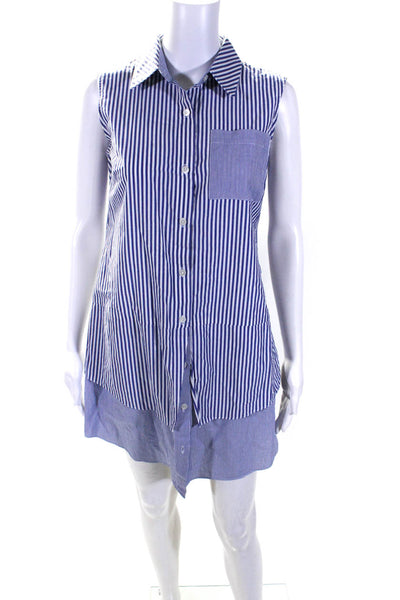 Derek Lam 10 Crosby Womens Cotton Striped Print Shirt Dress Blue White Size 2