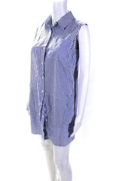 Derek Lam 10 Crosby Womens Cotton Striped Print Shirt Dress Blue White Size 2