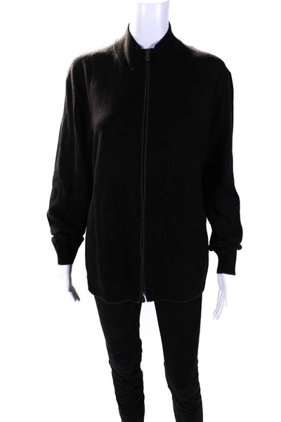Raffi Womens Merino Wool Tight Knit Long Sleeve Full Zip Sweater Brown Size L