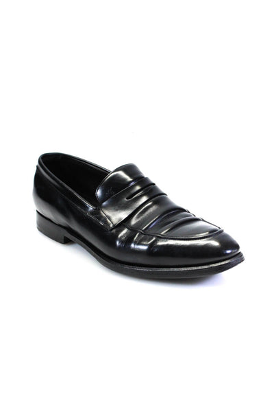 Canali Mens Leather Apron Toe Slip On Dress Penny Loafers Black Size 14US 44EU