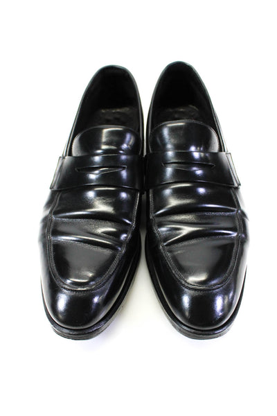Canali Mens Leather Apron Toe Slip On Dress Penny Loafers Black Size 14US 44EU