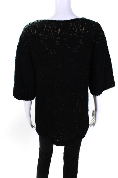 Chloe Womens Black Lace Lined Scoop Neck Short Sleeve Tunic Blouse Top Size L