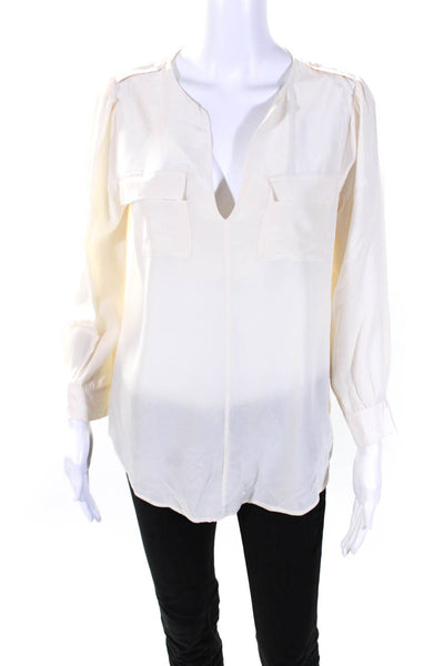Joie Womens Ivory White V-Neck Front Pockets Long Sleeve Blouse Top Size S