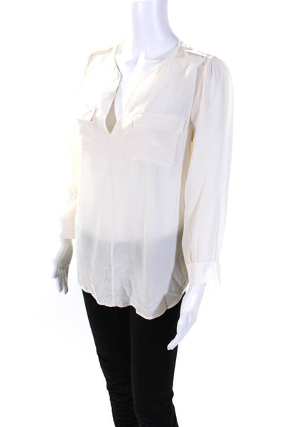 Joie Womens Ivory White V-Neck Front Pockets Long Sleeve Blouse Top Size S