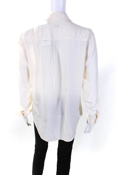 Equipment Femme Womens Ivory Silk Lace Up V-Neck Long Sleeve Blouse Top Size S