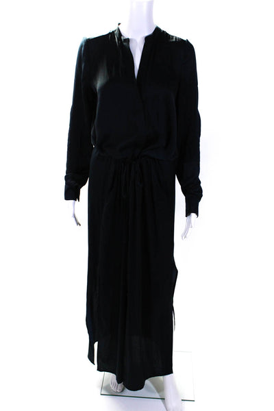 Vince Womens Navy Blue V-Neck Drawstring Long Sleeve Maxi Dress Size S