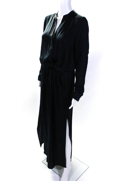 Vince Womens Navy Blue V-Neck Drawstring Long Sleeve Maxi Dress Size S