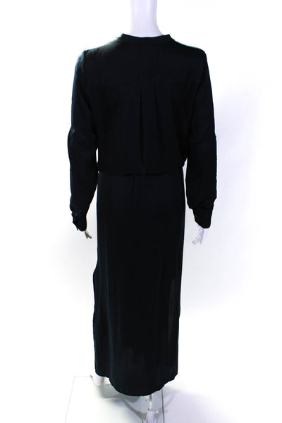 Vince Womens Navy Blue V-Neck Drawstring Long Sleeve Maxi Dress Size S