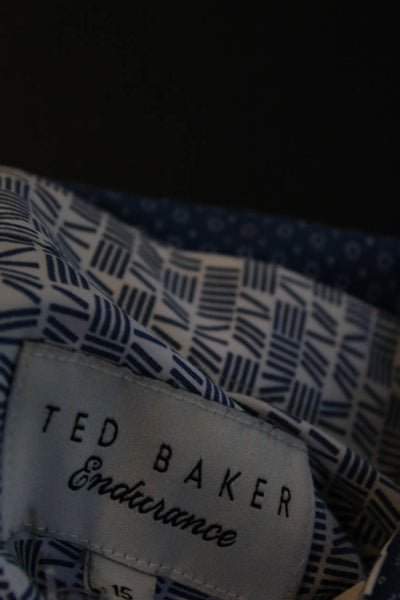 Ted Baker Mens Cotton Spotted Print Long Sleeve Button Down Shirt Blue Size 15
