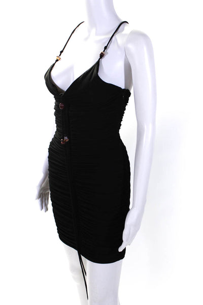 ALC Womens Side Zip Spaghetti Strap V Neck Ruched Mini Dress Black Size Medium