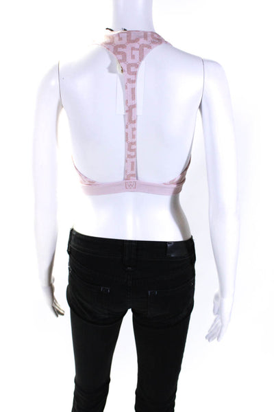 GCDS Womens Crew Neck Metallic Monogram Crop Top Pink Size Small