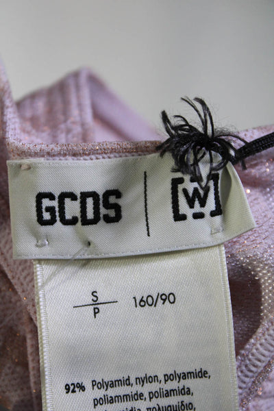 GCDS Womens Crew Neck Metallic Monogram Crop Top Pink Size Small