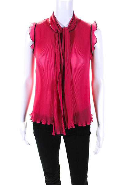 Boutique Moschino Womens Button Front Pleated Tie Neck Top Pink Size 8