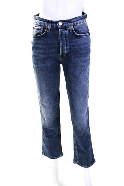 Re/Done Womens Button Fly High Rise Slim Cut Jeans Blue Denim Size 27
