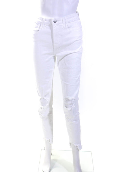L Agence Womens Distressed High Rise Skinny Maigre Jeans White Denim Size 26