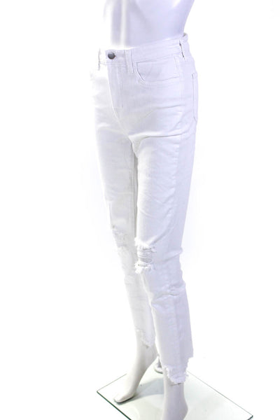 L Agence Womens Distressed High Rise Skinny Maigre Jeans White Denim Size 26
