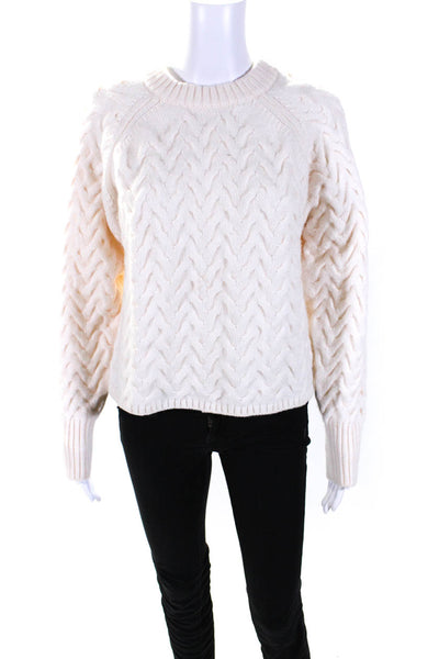 DH New York Womens Cable Knit Round Neck Pullover Sweater Top Beige Size XS