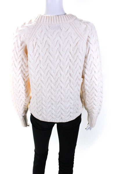 DH New York Womens Cable Knit Round Neck Pullover Sweater Top Beige Size XS