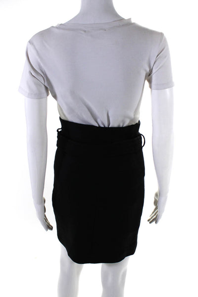 IRO Womens Button Front Belted Knee Length Pencil Skirt Black Wool Size FR 36